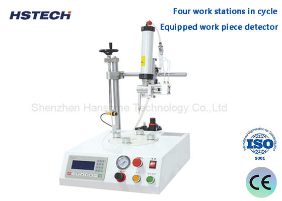 Καλή τιμή. Τέσσερις σταθμοί εργασίας σε κύκλο εξοπλισμένος με ανιχνευτή κομματιού εργασίας LED Bulb Glue Dispenser σε απευθείας σύνδεση